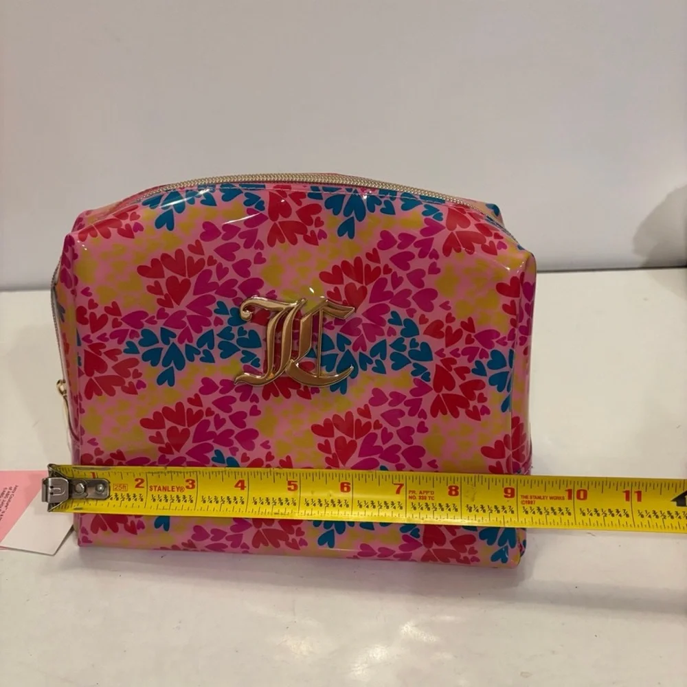 Juicy Couture PVC Cosmetic Makeup Wedge Bag Multi Hearts w/bottle NWT